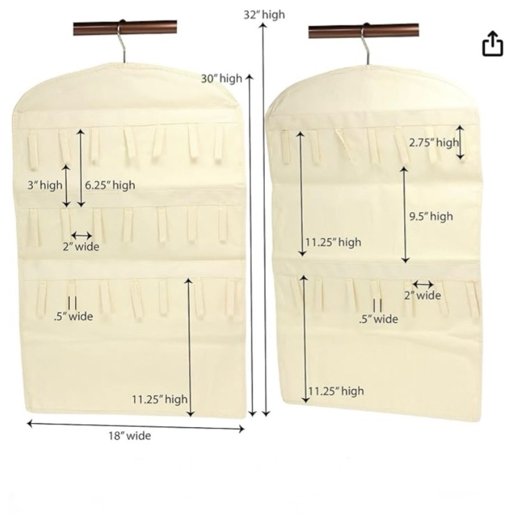 Necklaces Organizer BUNDLE Hanging Organizer Two Sided Natural Canvas‎ Necklaces - Picture 7 of 11